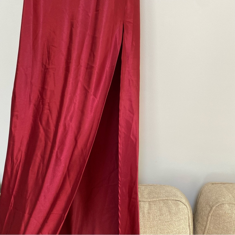 Suki So Satin Long Mahogany Red Slip Dress w Slit Large NWT - Picture 4 of 10